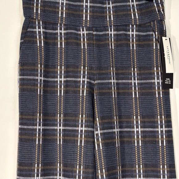 Liverpool Wide Leg Crop Pants Mabel Pull On Black Blue Plaid Women's Small NWT - Picture 3 of 8